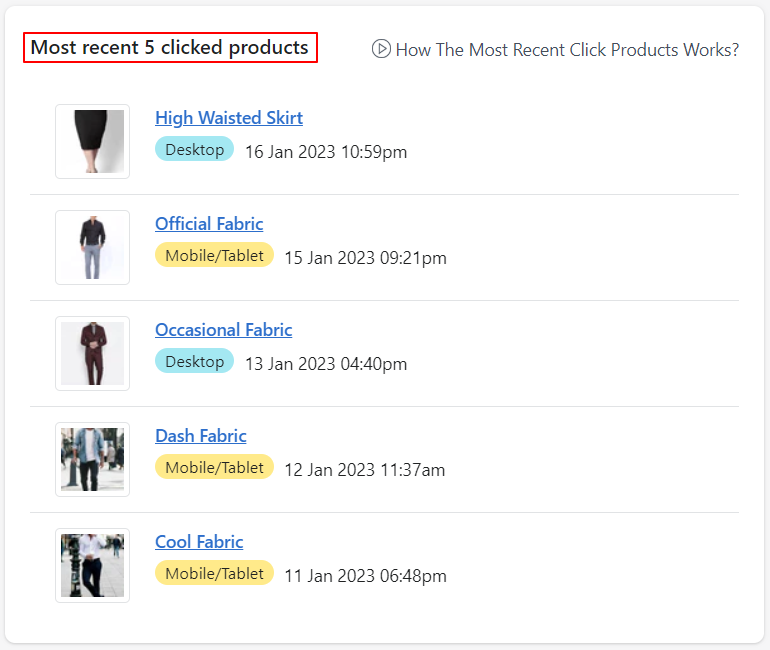 Most Recent 5 Clicks Sales Notification